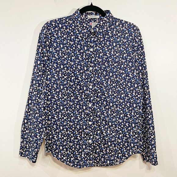 Like New LL Bean 100% Cotton Floral Shirt Navy XS - Picture 1 of 7